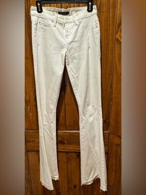 Level 99 White Distressed Flared Jeans